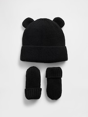 Gap Black CashSoft Bear Beanie and Mittens Set (Newborn-3yrs) - Image 1 of 1