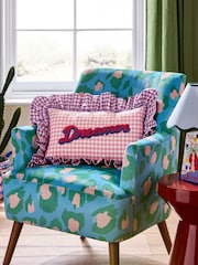 Eleanor Bowmer Pink Gingham Dreamer Sloagan Ruffle Cushion - Image 2 of 5