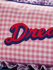 Eleanor Bowmer Pink Gingham Dreamer Sloagan Ruffle Cushion - Image 3 of 5