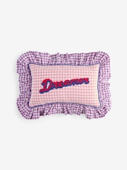 Eleanor Bowmer Pink Gingham Dreamer Sloagan Ruffle Cushion - Image 4 of 5