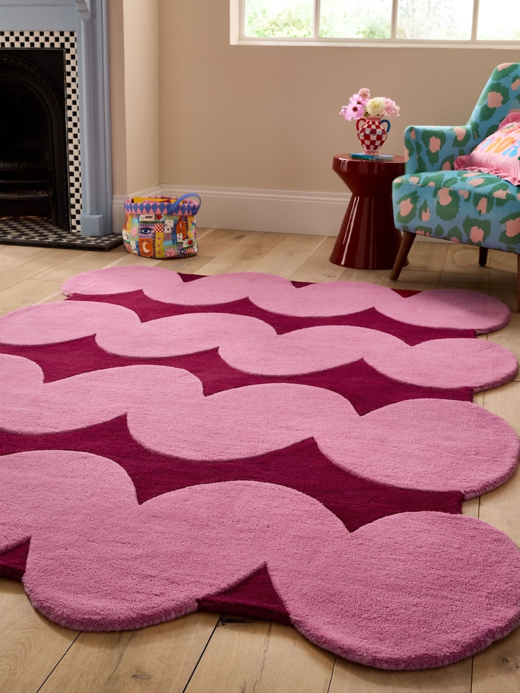 Eleanor Bowmer Red/Pink Squiggle Wool Tufted Rug - Image 2 of 5