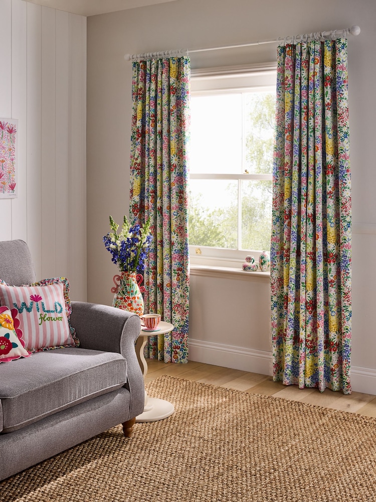 Lucy Tiffney Periwinkle Floral Pencil Pleat Blackout Curtains - Image 1 of 3