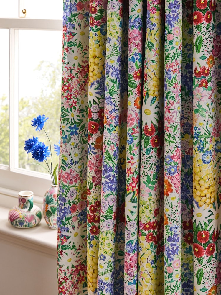 Lucy Tiffney Periwinkle Floral Pencil Pleat Blackout Curtains - Image 2 of 3