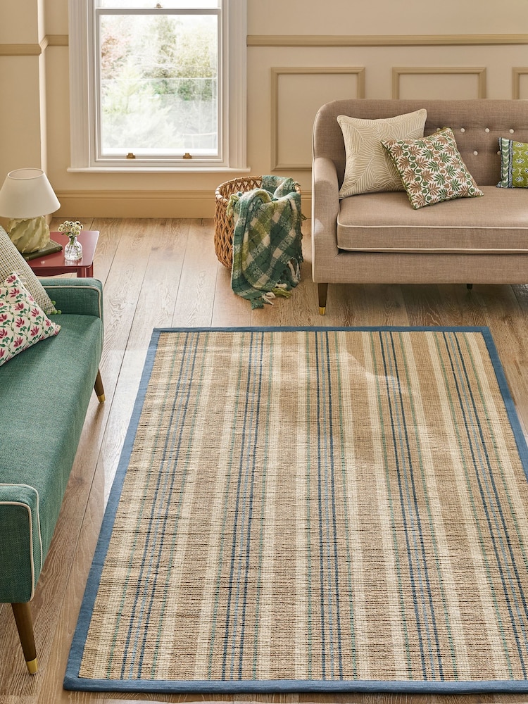 Nina Campbell Blue Stripe Sisal Flatweave Rug - Image 1 of 5