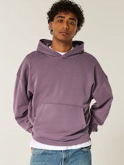 Moletom com capuz Hollister roxo com logo folgado e parte inferior ajustada - Imagem 1 de 3