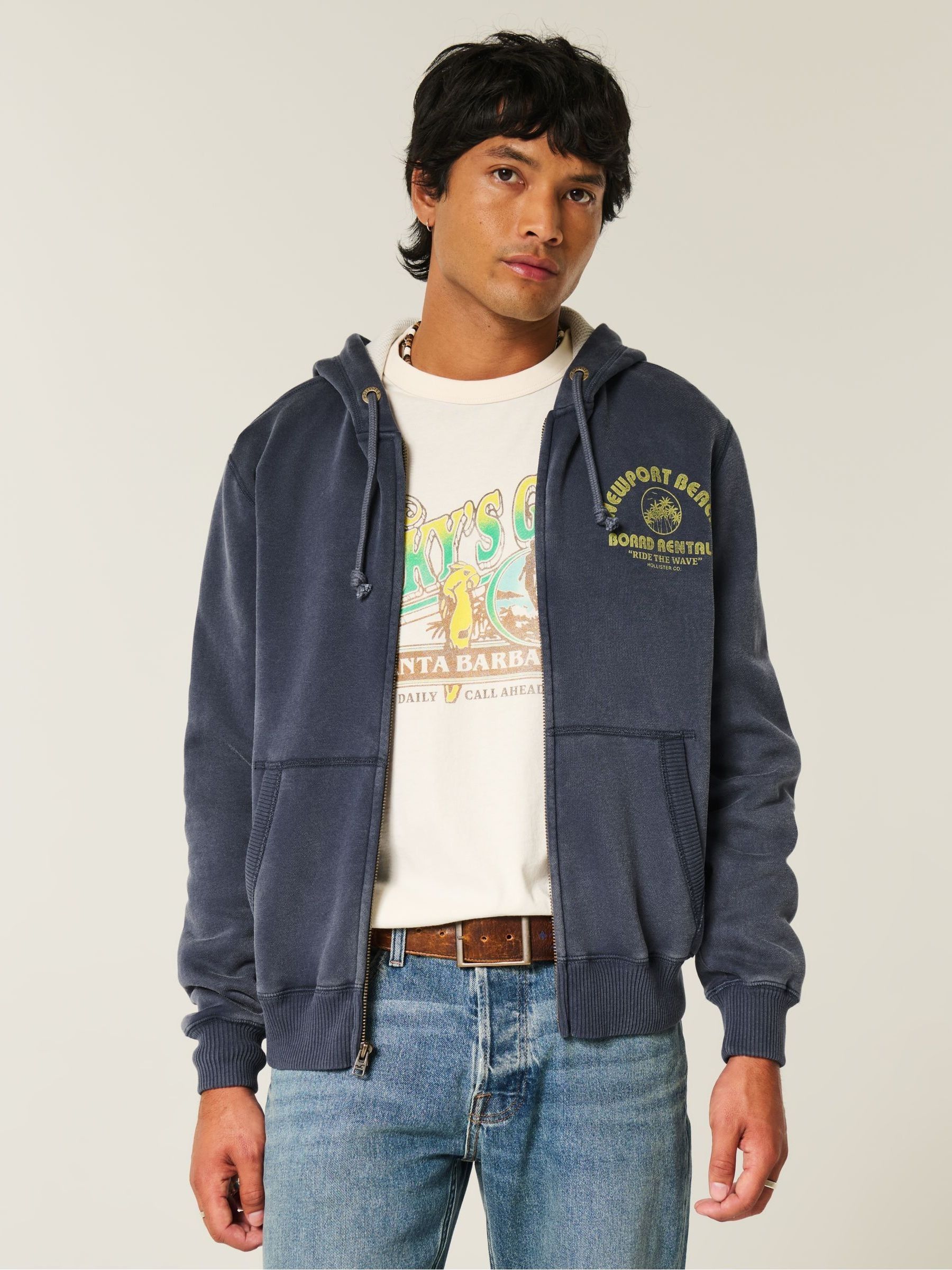 Buy Hollister Blue Logo Waffle Lined Boxy Zip-Up Hoodie from Next USA