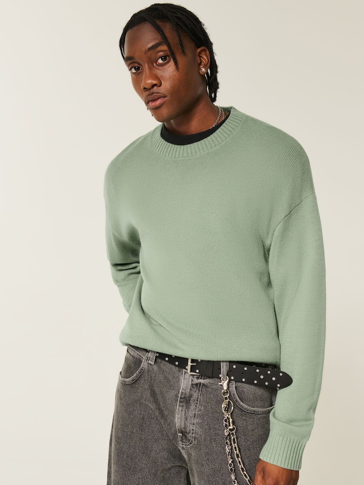 Hollister Green Jersey Crew Neck Jumper - Image 1 of 4