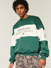 Hollister Green Baggy Destination Graphic Print Cinched Bottom Sweatshirt - Image 1 of 4