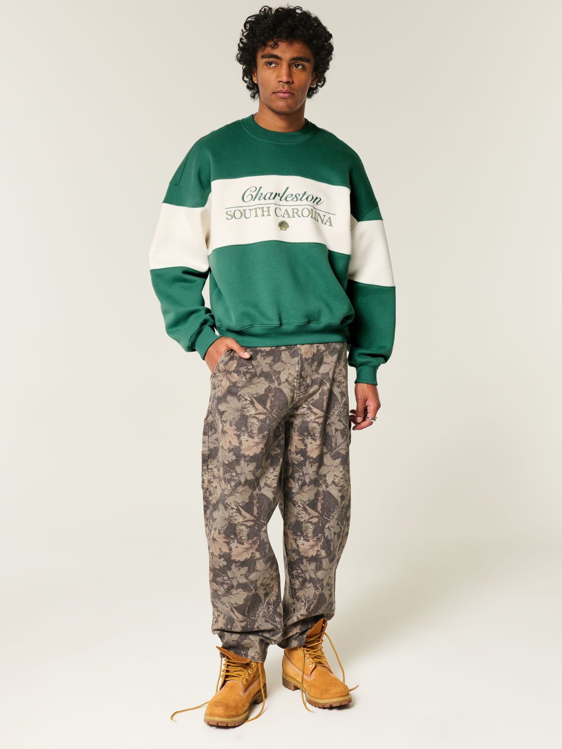 Buy Hollister Green Baggy Destination Graphic Print Cinched Bottom