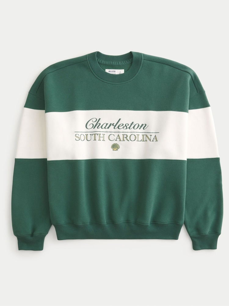 Hollister Green Baggy Destination Graphic Print Cinched Bottom Sweatshirt - Image 4 of 4