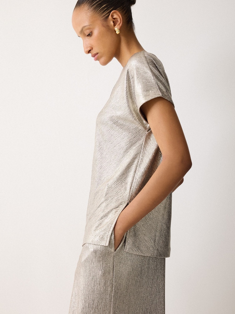 Jigsaw Gold Metallic Cap Sleeve Top - Image 2 of 6