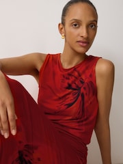 Jigsaw Red Fire Flower Printed Jersey Top - Image 1 of 6