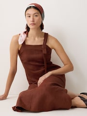Jigsaw Brown Linen Square Neck Dress - Image 1 of 5