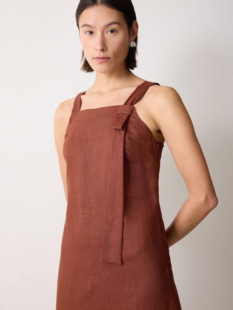 Jigsaw Brown Linen Square Neck Dress - Image 2 of 5
