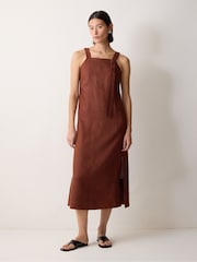 Jigsaw Brown Linen Square Neck Dress - Image 3 of 5