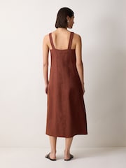 Jigsaw Brown Linen Square Neck Dress - Image 4 of 5