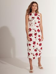 Mint Velvet Red Rose Print Midi Dress - Image 5 of 8