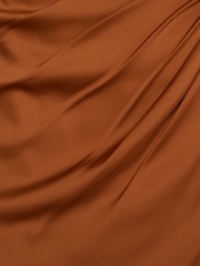 Adrianna Papell Stretch Satin Long Brown Dress - Image 4 of 6