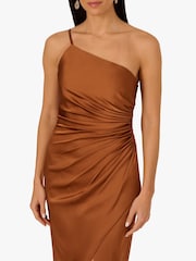 Adrianna Papell Stretch Satin Long Brown Dress - Image 5 of 6