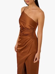 Adrianna Papell Stretch Satin Long Brown Dress - Image 6 of 6