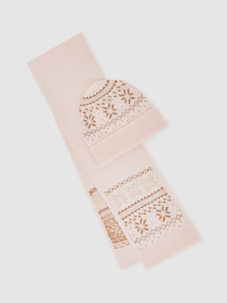 Reiss Ecru Farah Fair Isle Pattern Hat And Scarf Set With Wool - Image 1 of 6 Reiss Ecru Farah Fair Isle Pattern Hat And Scarf Set With Wool - Image 1 of 6