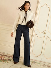 Love & Roses Ivory Long Sleeve Button Through Lace Trim Shirt - Image 3 of 4