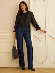 Love & Roses Black 3D Heart 3/4 Sleeve Crew Neck Blouse - Image 3 of 4