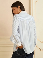 Love & Roses Blue White Stripe Lace Collar Button Through Long Sleeve Shirt - Image 4 of 4