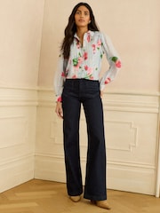 Floral azul - Love & Roses Long Sleeve Button Through Lace Trim Shirt - Imagen 2 de 4