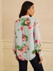 Floral azul - Love & Roses Long Sleeve Button Through Lace Trim Shirt - Imagen 3 de 4