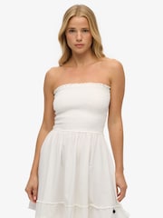 Superdry White Smocked Bandeau Mini Dress - Image 1 of 6
