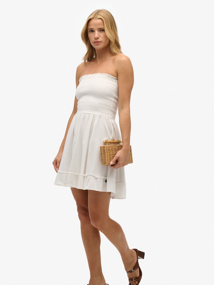 Buy Superdry White Smocked Bandeau Mini Dress from Next India