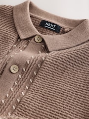 Tan Brown Textured Knitted Button Through Polo Shirt and Shorts Set (3mths-10yrs) - Image 9 of 9