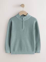 Mineral Blue Textured Knitted Zip Neck Jumper (3-16yrs) - Image 1 of 4