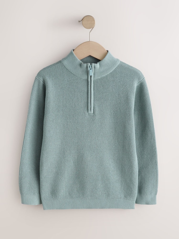 Mineral Blue Textured Knitted Zip Neck Jumper (3-16yrs) - Image 1 of 4