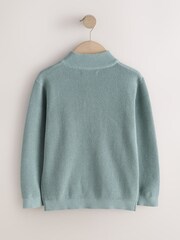 Mineral Blue Textured Knitted Zip Neck Jumper (3-16yrs) - Image 2 of 4