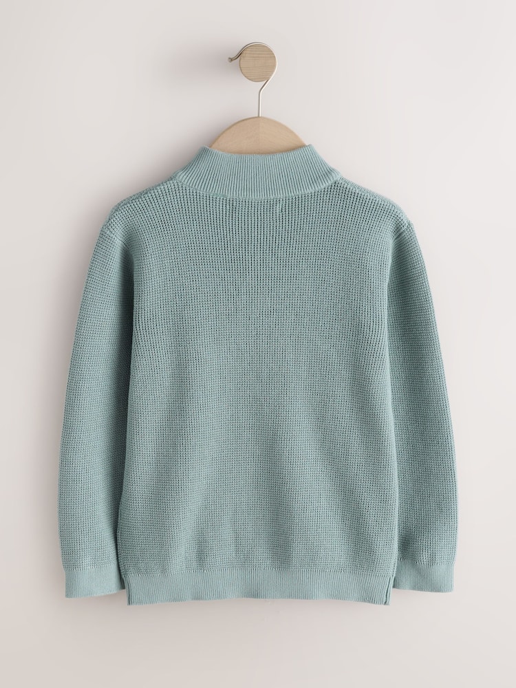 Mineral Blue Textured Knitted Zip Neck Jumper (3-16yrs) - Image 2 of 4
