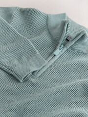 Mineral Blue Textured Knitted Zip Neck Jumper (3-16yrs) - Image 4 of 4