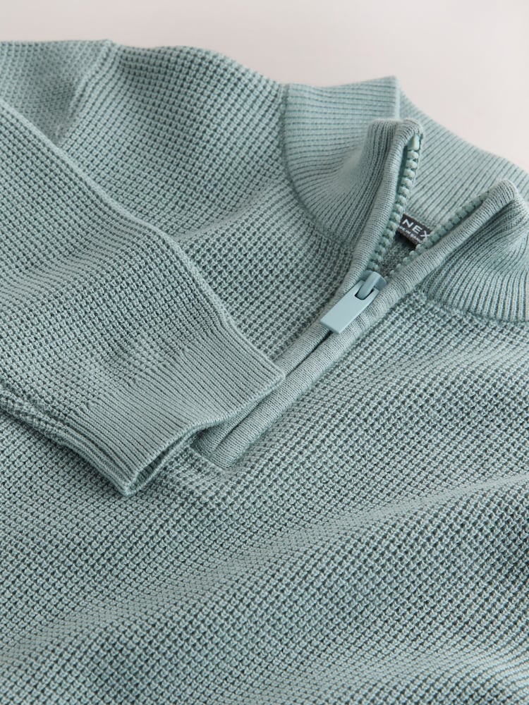 Mineral Blue Textured Knitted Zip Neck Jumper (3-16yrs) - Image 4 of 4