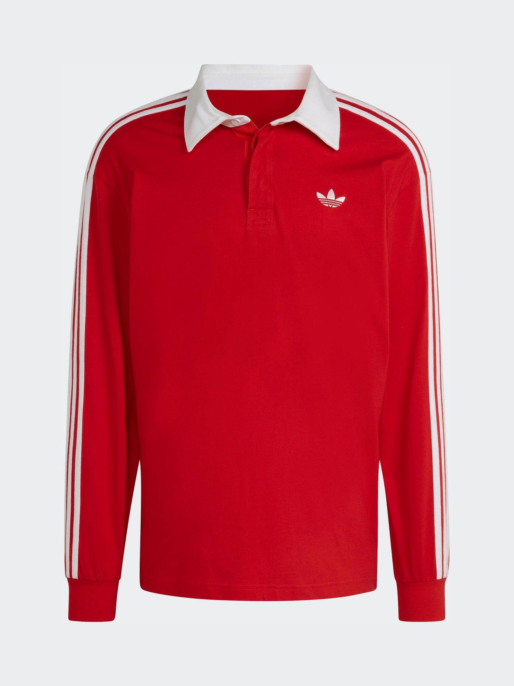 Buy adidas Originals Red 3 Stripes Rugby Long Sleeve Polo Shirt