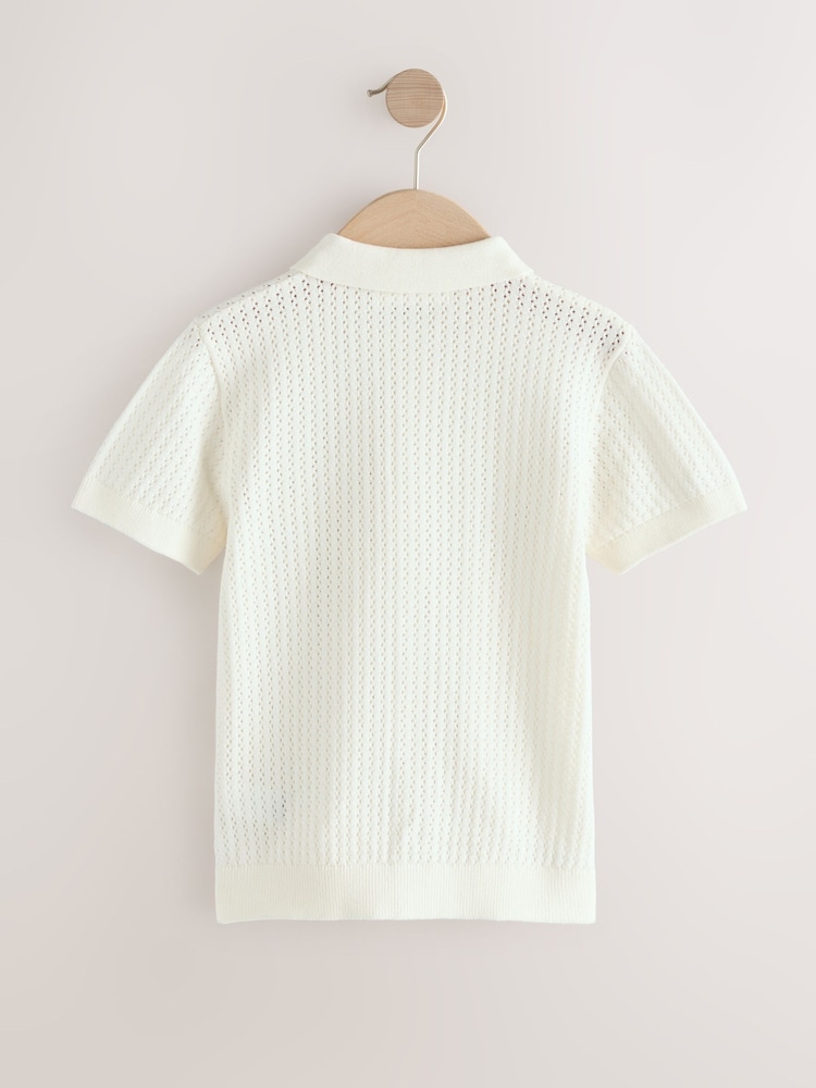 לבן - חולצת פולו מכופתרת סרוגה (גיל 3 עד 16) - תמונה 2 מתוך 5