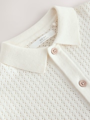 לבן - חולצת פולו מכופתרת סרוגה (גיל 3 עד 16) - תמונה 4 מתוך 5