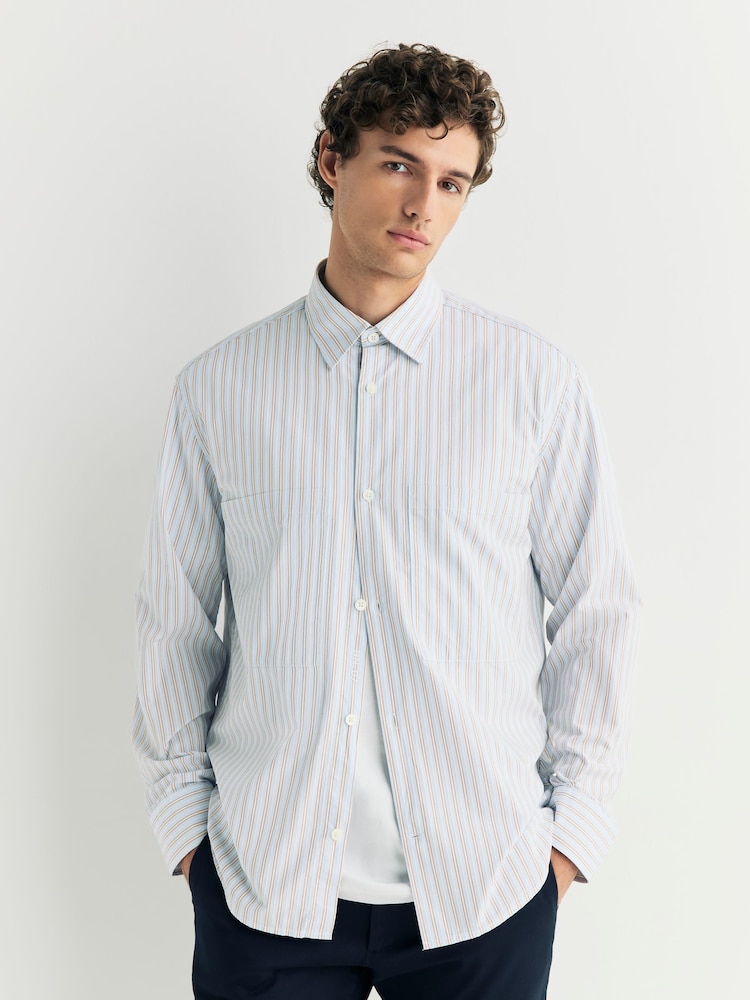NN.07 Blue Freddy Long Striped Sleeve Shirt - Image 1 of 6 NN.07 Blue Freddy Long Striped Sleeve Shirt - Image 1 of 6