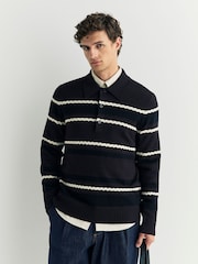 NN.07 Blue Alfie Long Sleeve Striped Polo Jumper - Image 1 of 5