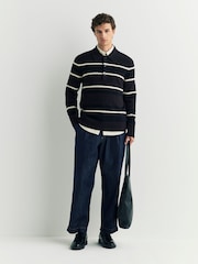 NN.07 Blue Alfie Long Sleeve Striped Polo Jumper - Image 2 of 5