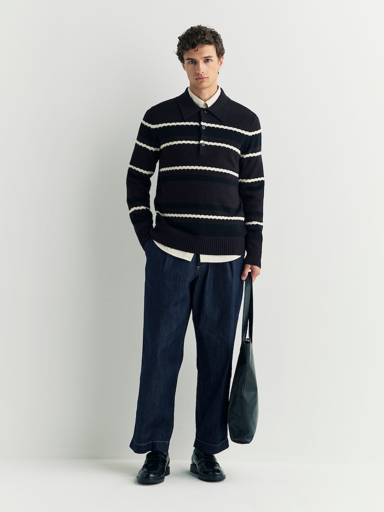 NN.07 Blue Alfie Long Sleeve Striped Polo Jumper - Image 2 of 5 NN.07 Blue Alfie Long Sleeve Striped Polo Jumper - Image 2 of 5