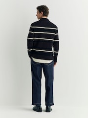 NN.07 Blue Alfie Long Sleeve Striped Polo Jumper - Image 3 of 5