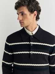 NN.07 Blue Alfie Long Sleeve Striped Polo Jumper - Image 5 of 5