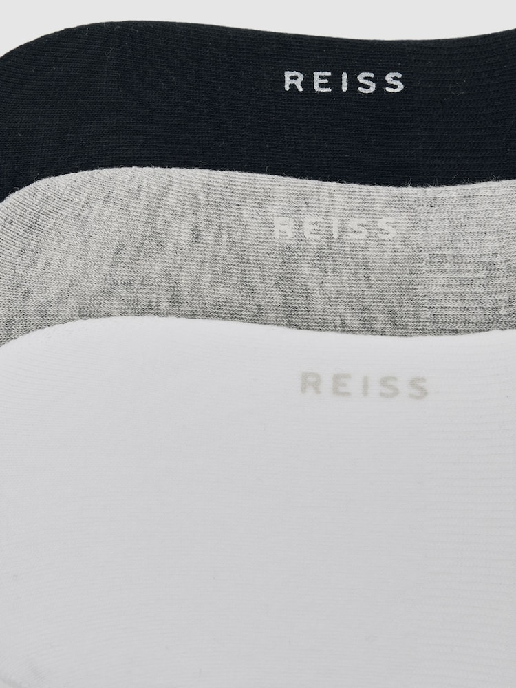 Reiss White/Grey/Black Axis 3 Pack Invisible Trainer Socks Cotton-Blend - Image 2 of 2