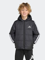 adidas Black Essentials 3-Stripes Padded Kids Coat - Image 1 of 6